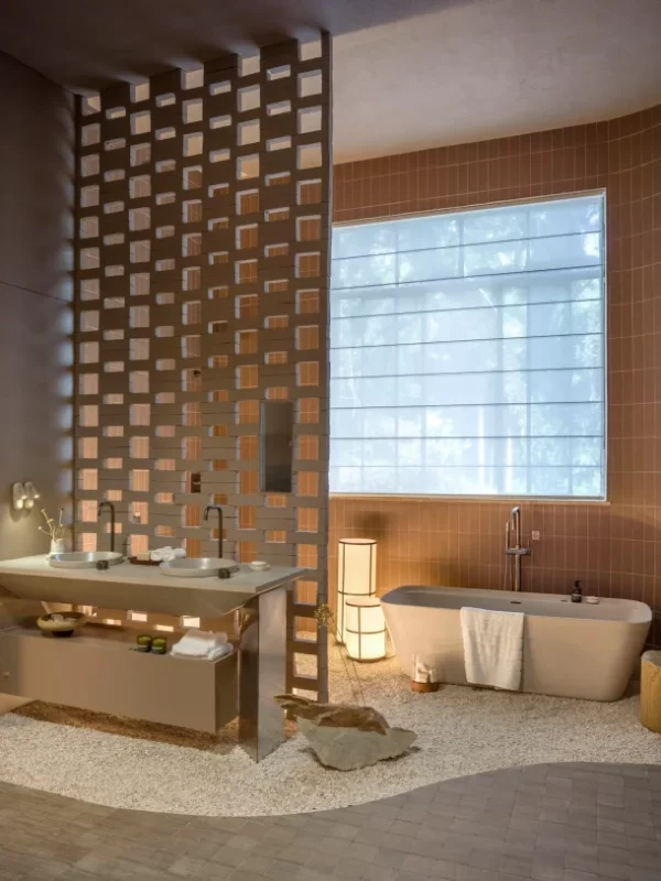 persiana romana banheiro moderno e sofisticado